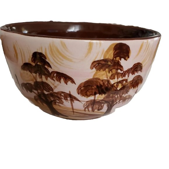 Rare Gail Pittman Brown Bowl Hand Painted Trees Soup/Cereal Retired Collector - Picture 1 of 4